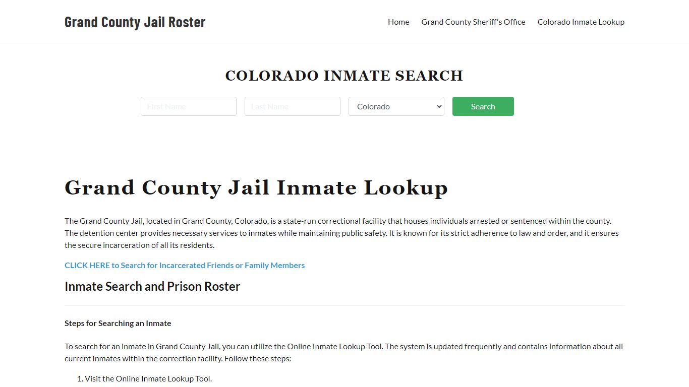 Grand County Jail Roster Lookup, CO, Inmate Search